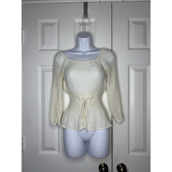Abercrombie & Fitch Tops - E&M Cream Peasant Blouse Corset Lace Up Cottagecore Top Small